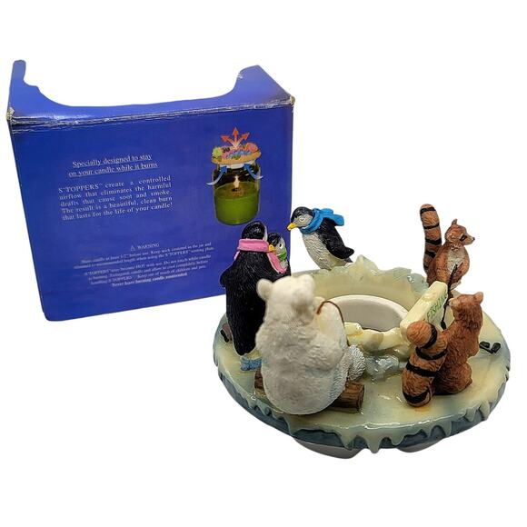 Vtg Soot Stopper Candle Capper Peguin Ice Skating Bear Fishing Raccoon Hockey - Picture 6 of 6
